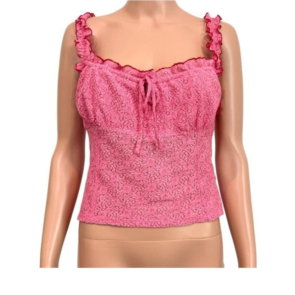 Urban Outfitters large Elsa lace ruffle front tie cami top TS 3668
